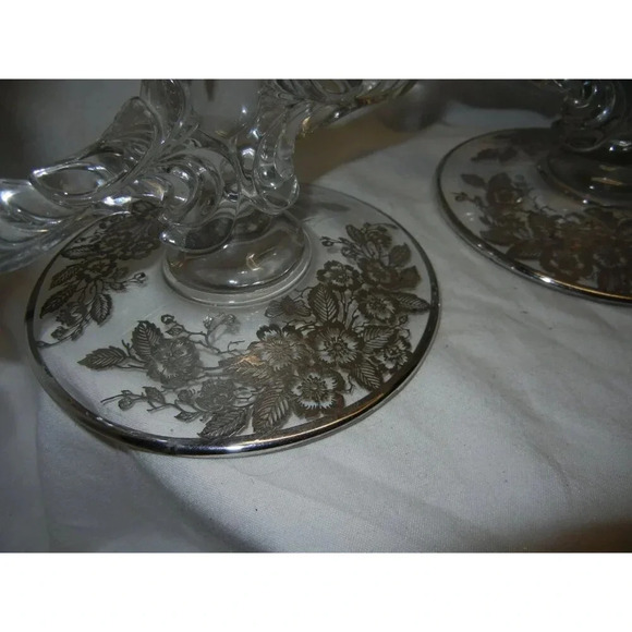 Crystal Candlestick Holder silver City Mid Century, Sterling Silver overlay - Picture 5 of 10